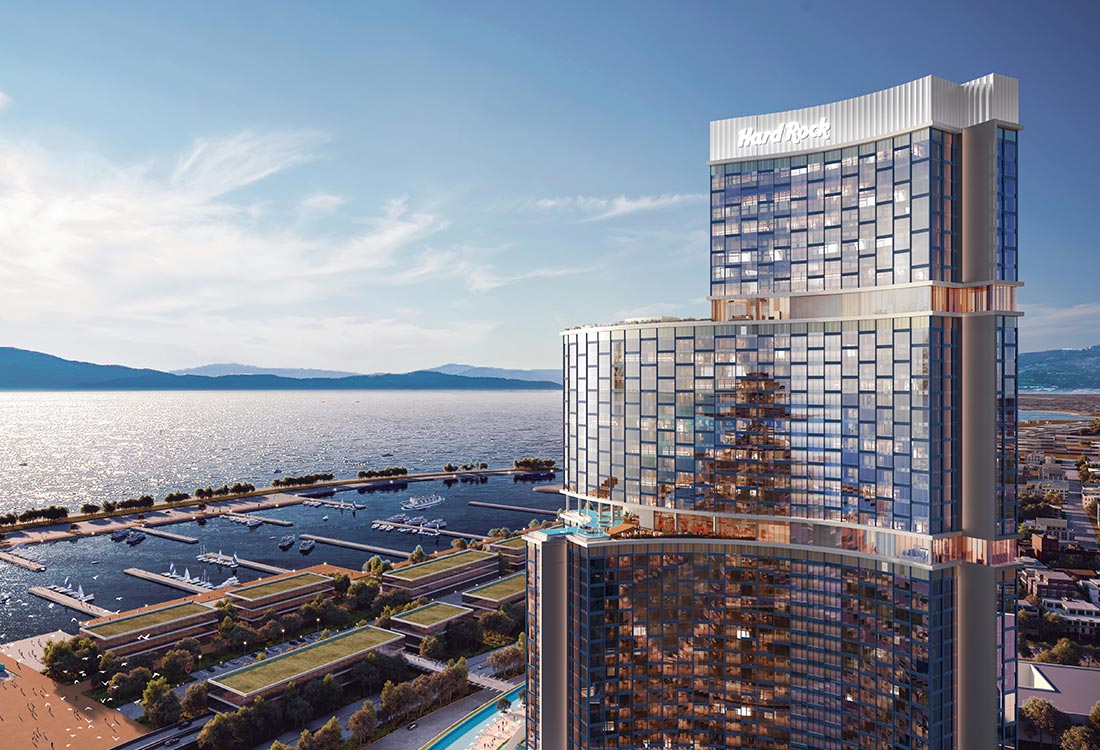 Exterior view of Hard Rock Hotel and Casino overlooking  marina