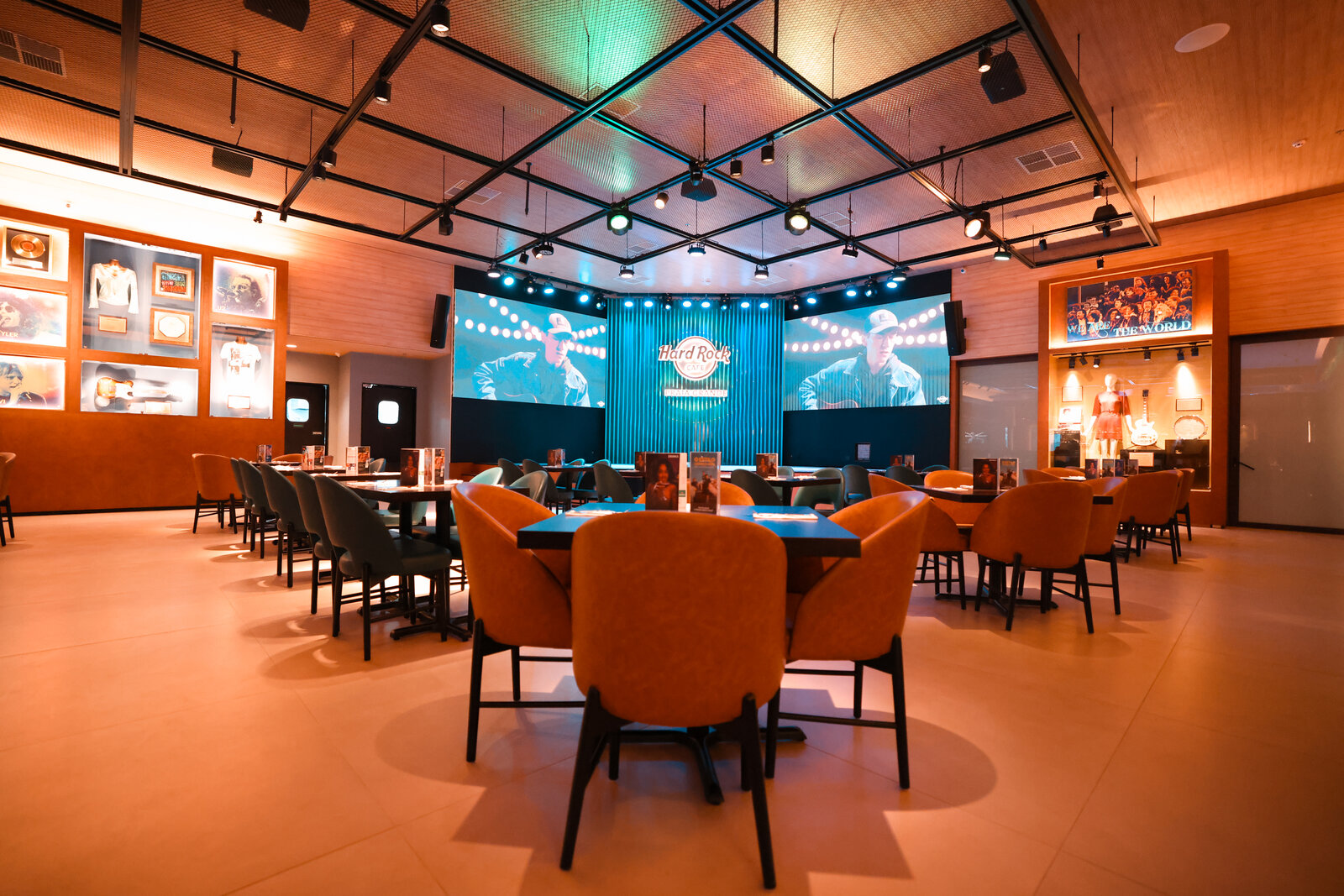a room with tables and chairs