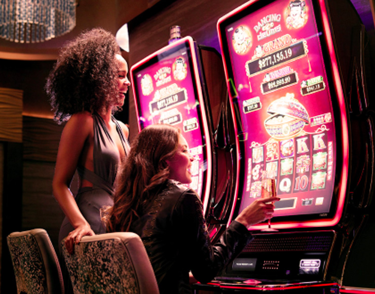 couple of friends playing slots couple of friends playing slots