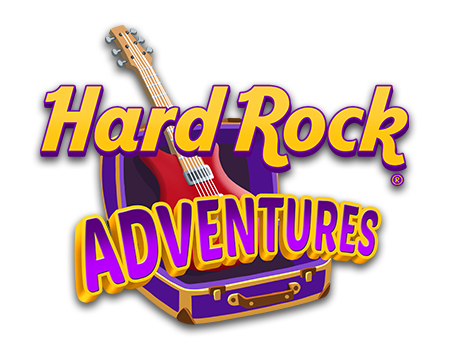 Hard Rock Adventures logo with guitar and case.