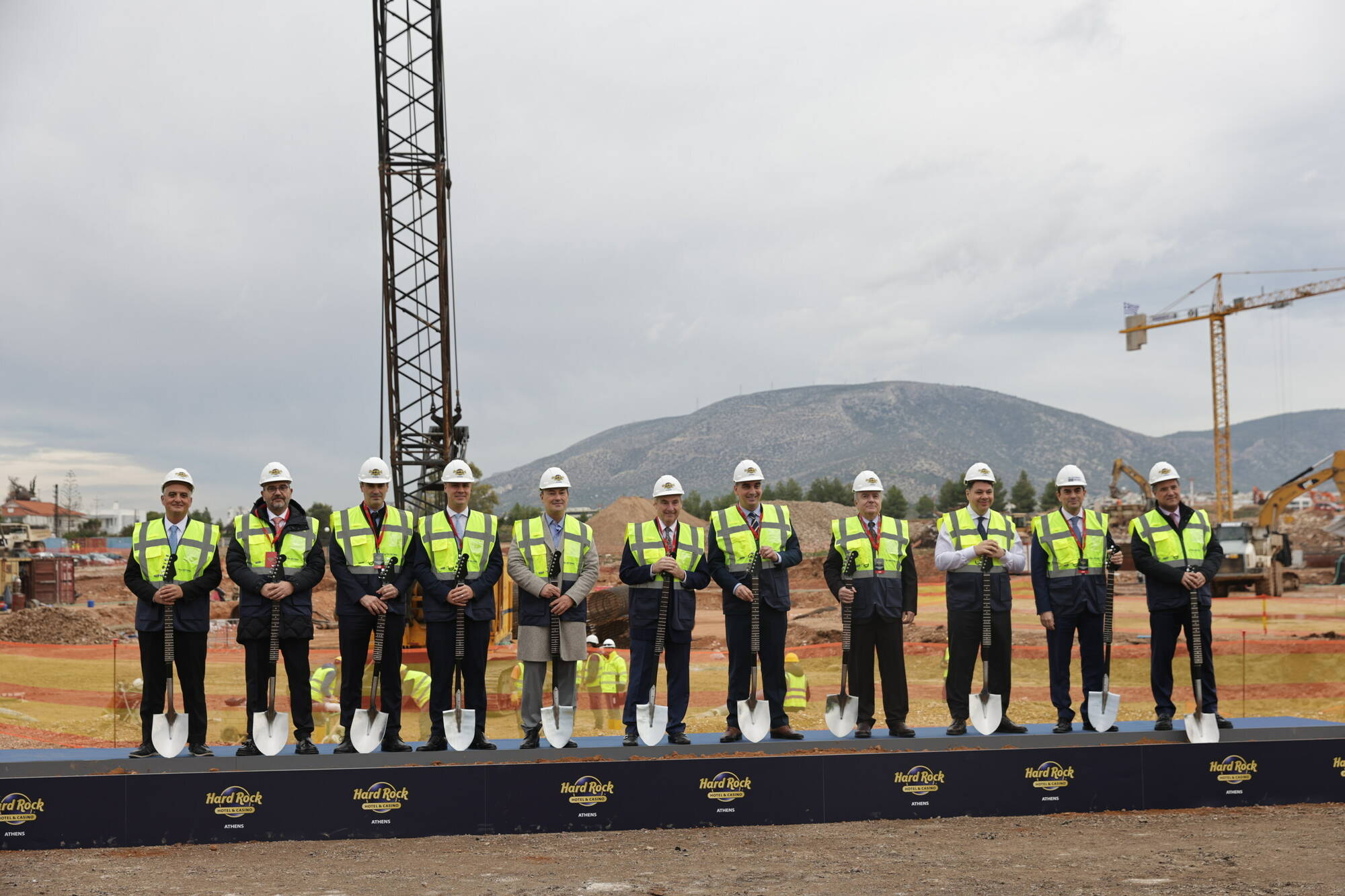 Hard Rock CEO Jim Allen with Greek political dignitaries, key members from development break ground